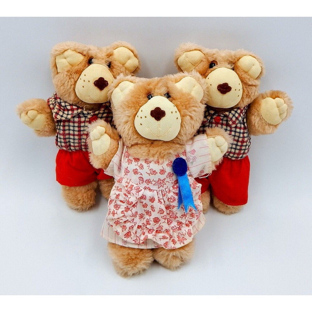 Furskin Bear Plush Stuffed Wendy's Toy 1986 7 Inch Appalachian Artwork Lot/3